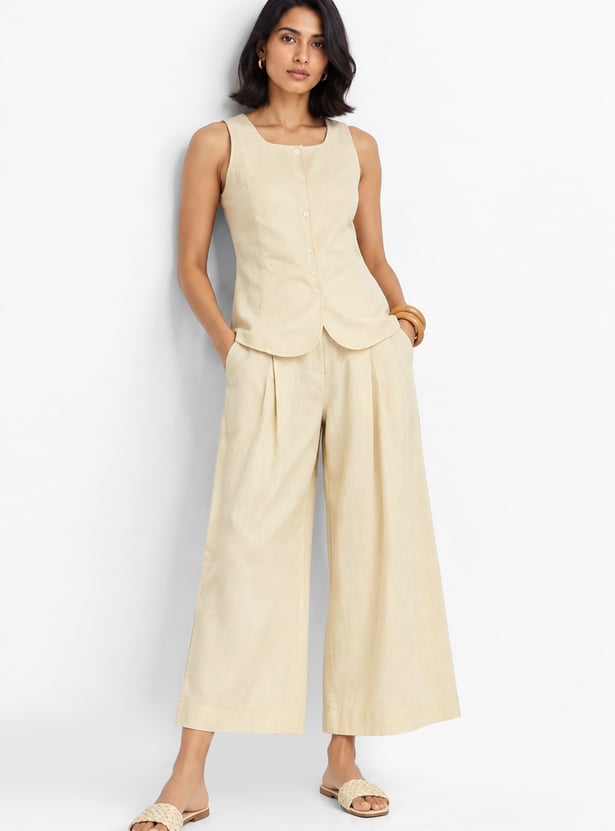 Women Pleated Wide-Leg Palazzos