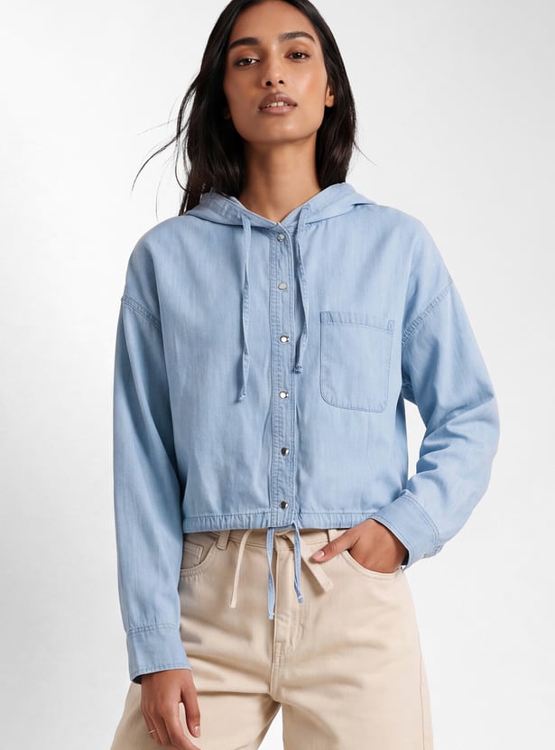 Women Hooded Denim Shirt