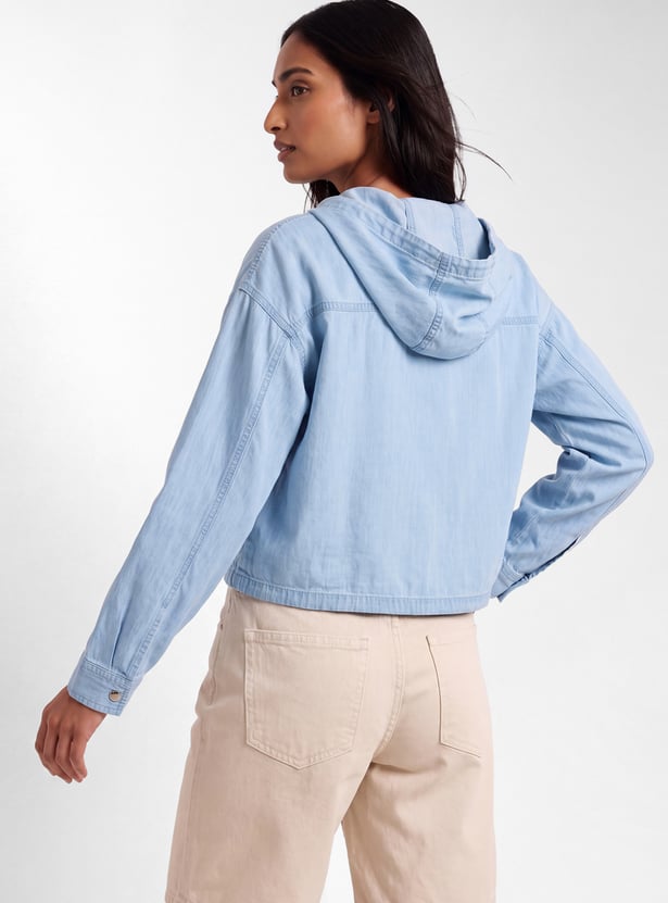 Women Hooded Denim Shirt