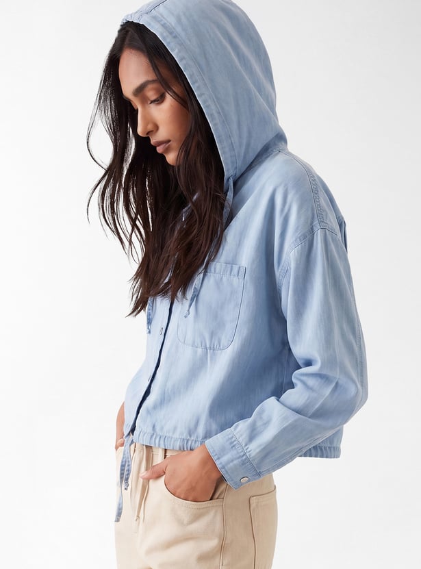 Women Hooded Denim Shirt