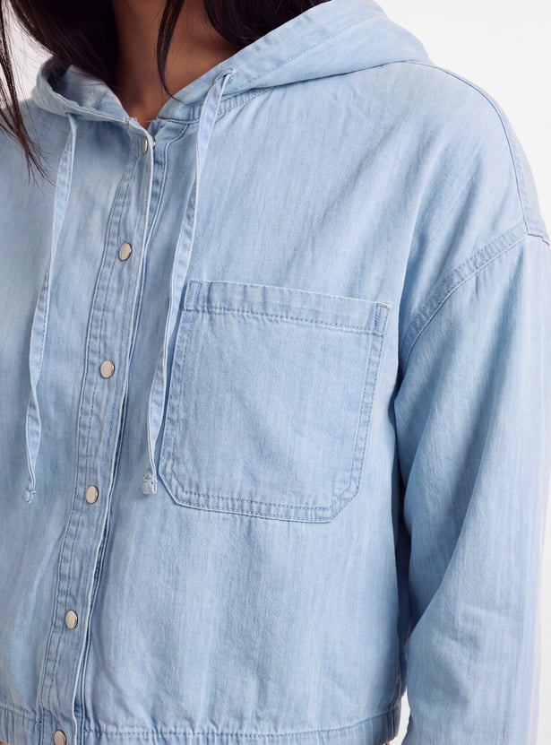 Women Hooded Denim Shirt