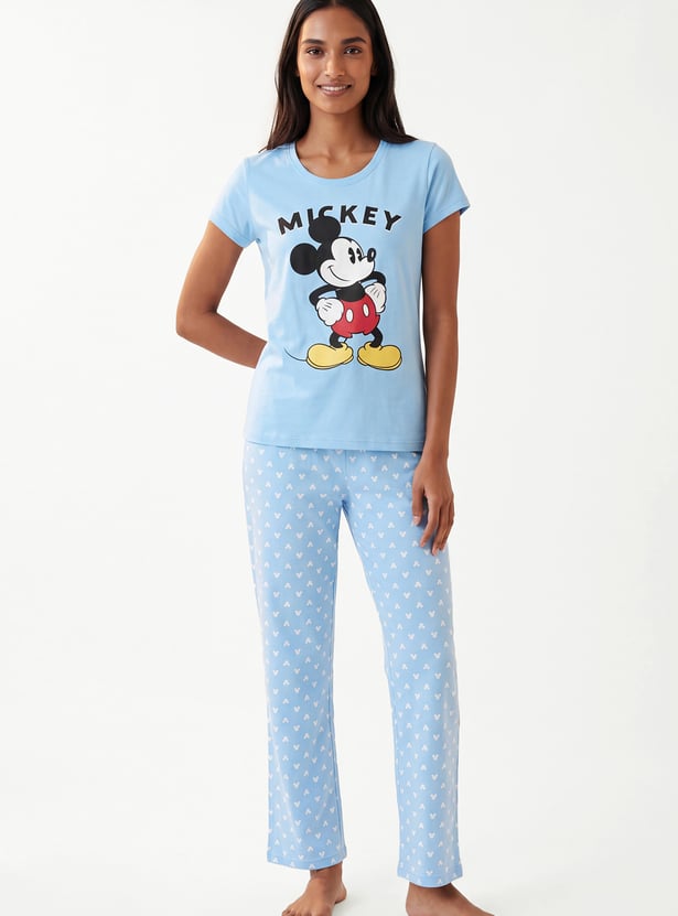 Women Mickey Printed PJ Set