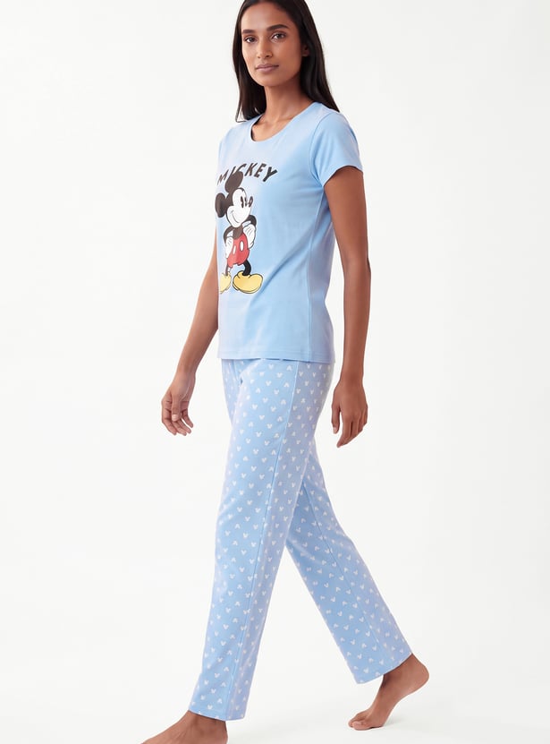 Women Mickey Printed PJ Set