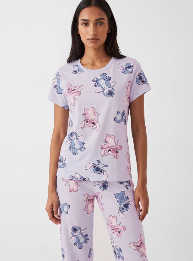 Women Stitch Character Print PJ Set
