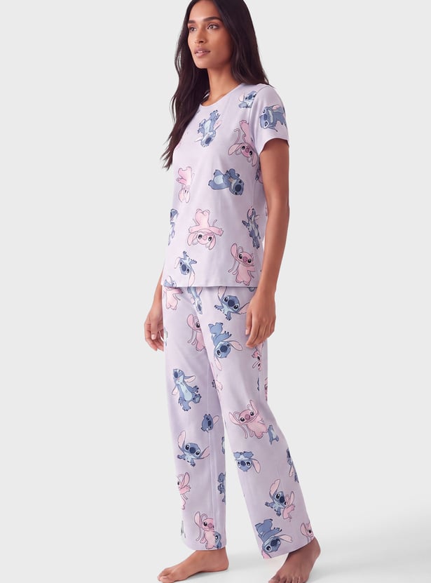 Women Stitch Character Print PJ Set