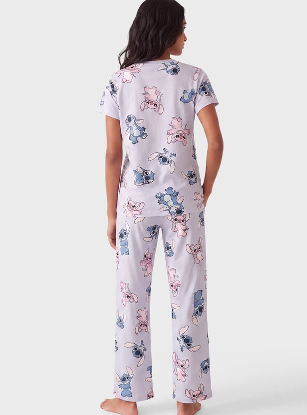 Women Stitch Character Print PJ Set