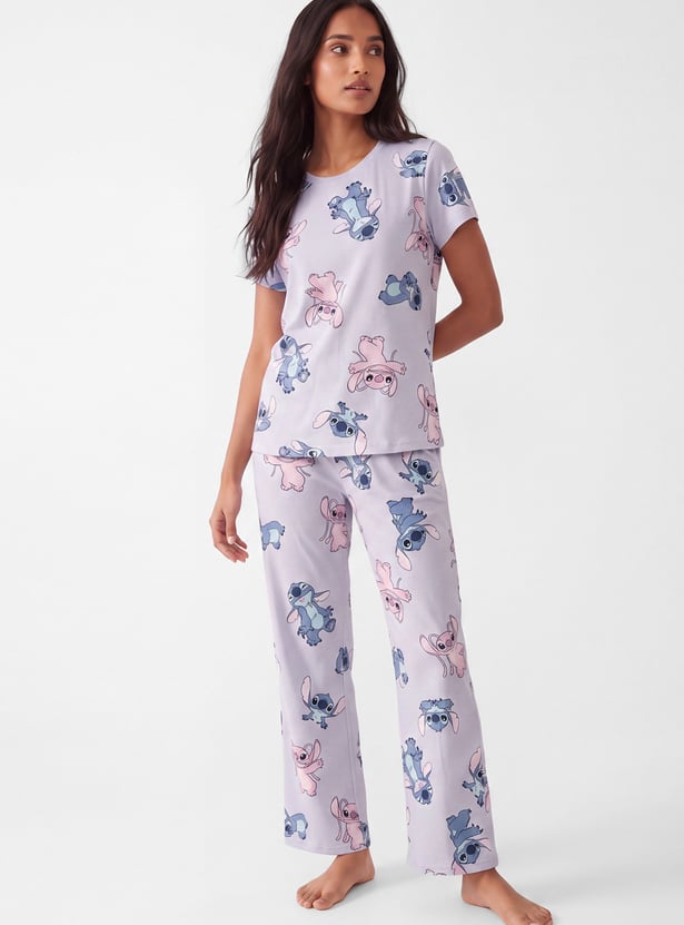 Women Stitch Character Print PJ Set