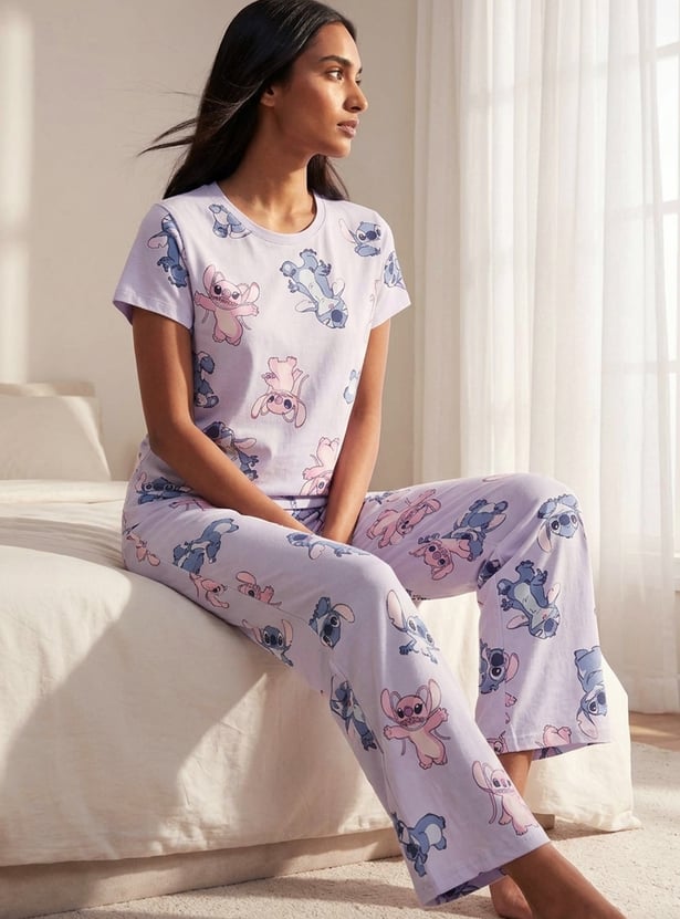 Women Stitch Character Print PJ Set