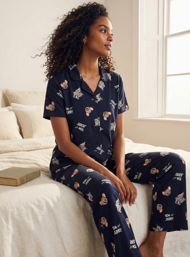 Women Tom & Jerry Print PJ Set