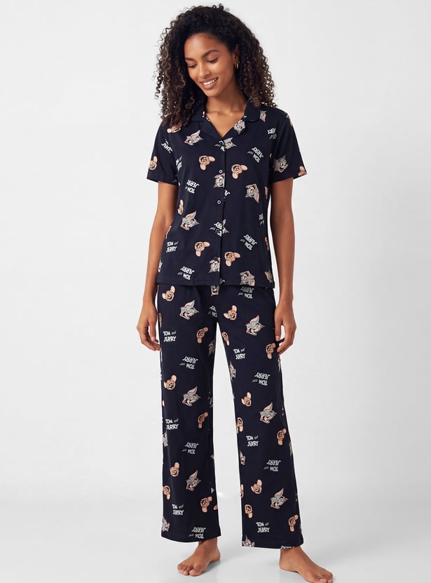 Women Tom & Jerry Print PJ Set