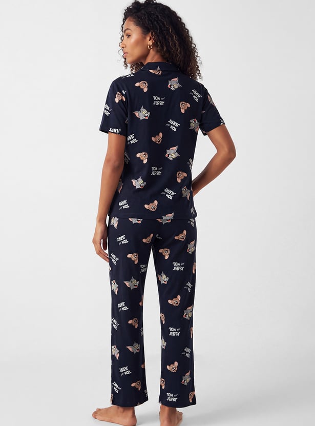 Women Tom & Jerry Print PJ Set
