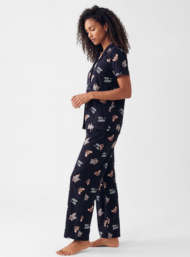 Women Tom & Jerry Print PJ Set