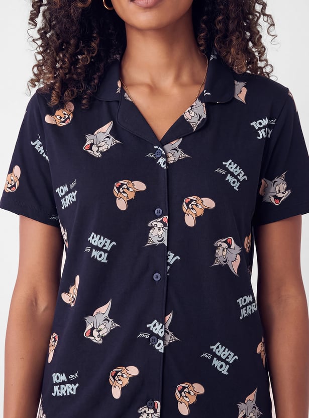 Women Tom & Jerry Print PJ Set