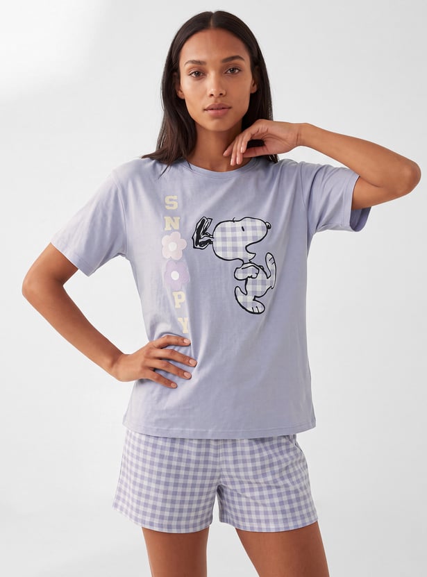 Women Snoopy Print Shorts Set