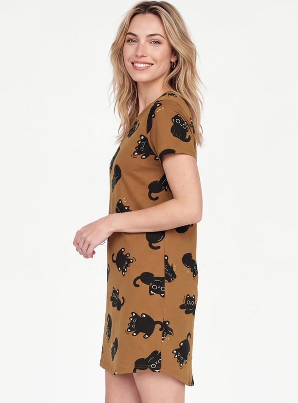 Women Cat Printed Nightdress