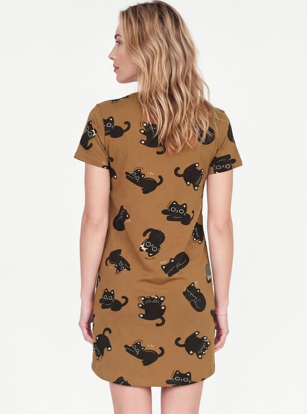 Women Cat Printed Nightdress