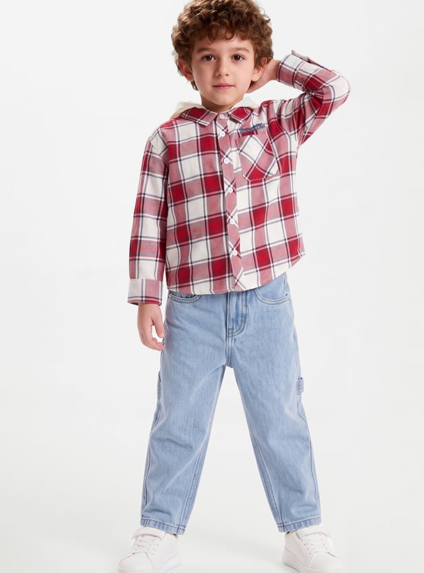 Boys Checked Hooded Shirt