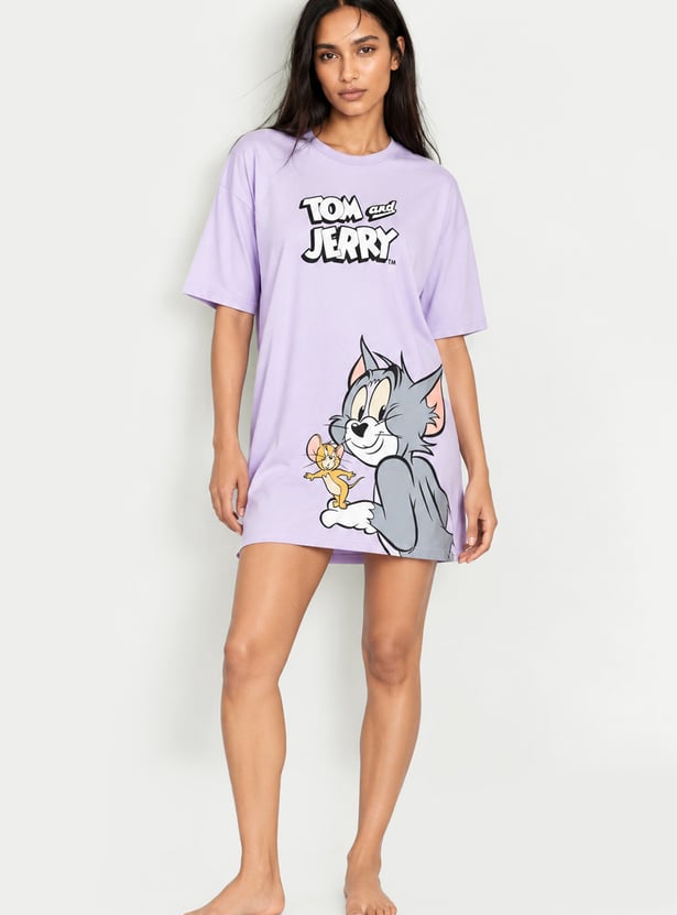 Women Tom & Jerry Printed T-shirt Nightdress