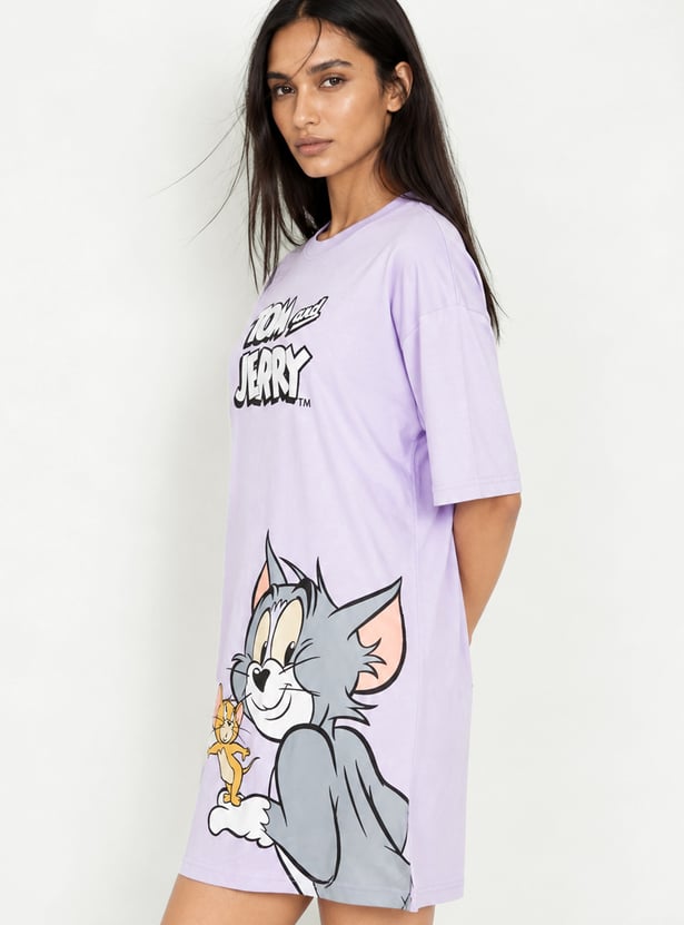 Women Tom & Jerry Printed T-shirt Nightdress