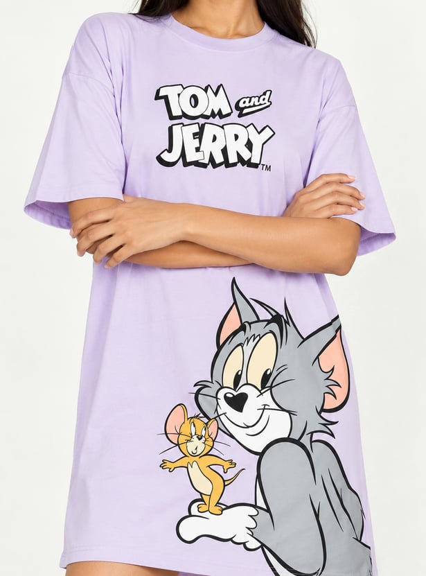Women Tom & Jerry Printed T-shirt Nightdress