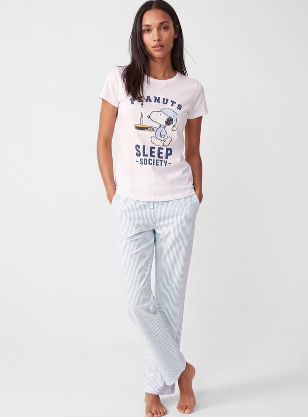 Women Snoopy Print PJ Set