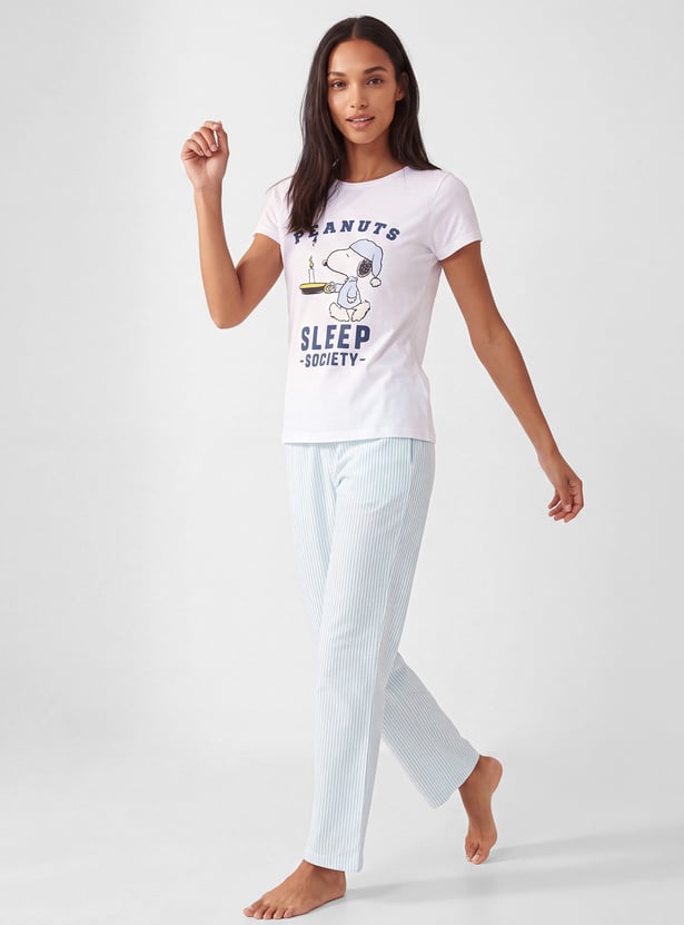 Women Snoopy Print PJ Set