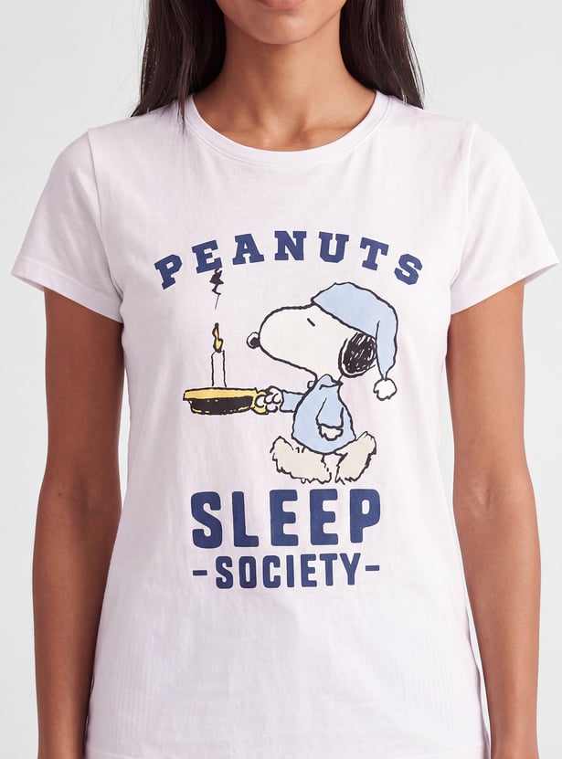 Women Snoopy Print PJ Set
