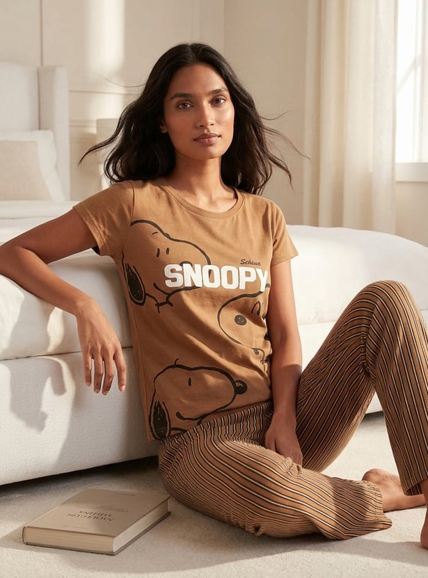 Women Snoopy Print PJ Set