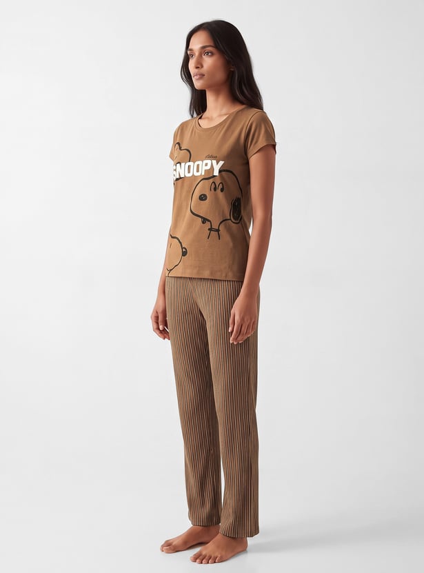 Women Snoopy Print PJ Set