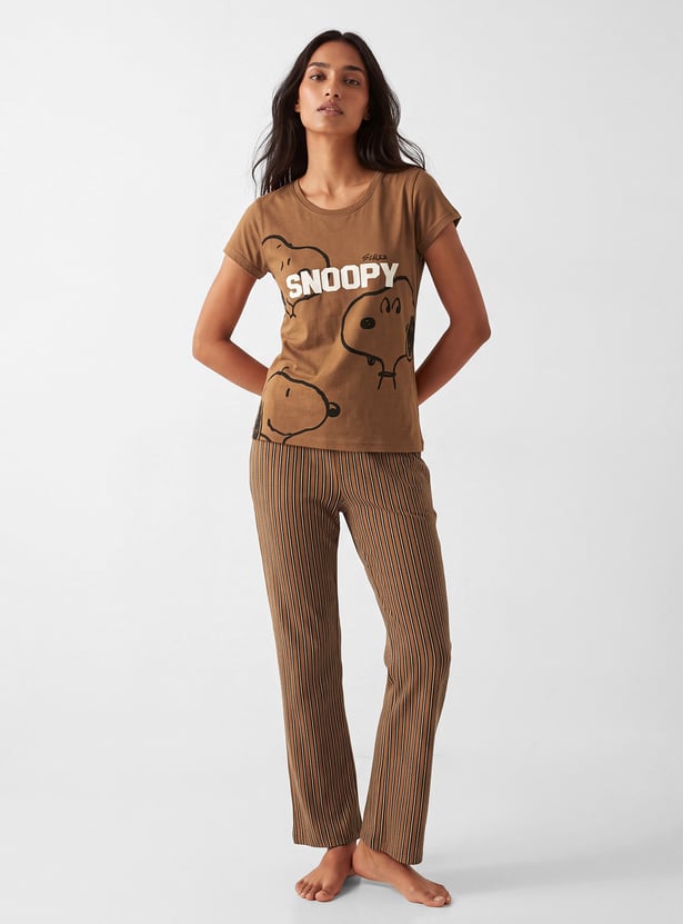 Women Snoopy Print PJ Set