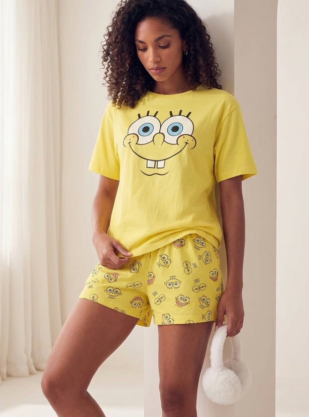 Women SpongeBob Print Shorts Set