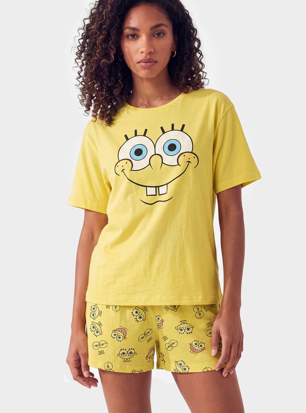 Women SpongeBob Print Shorts Set