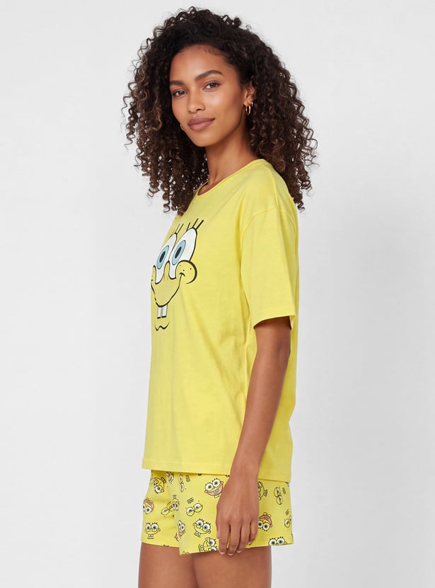 Women SpongeBob Print Shorts Set