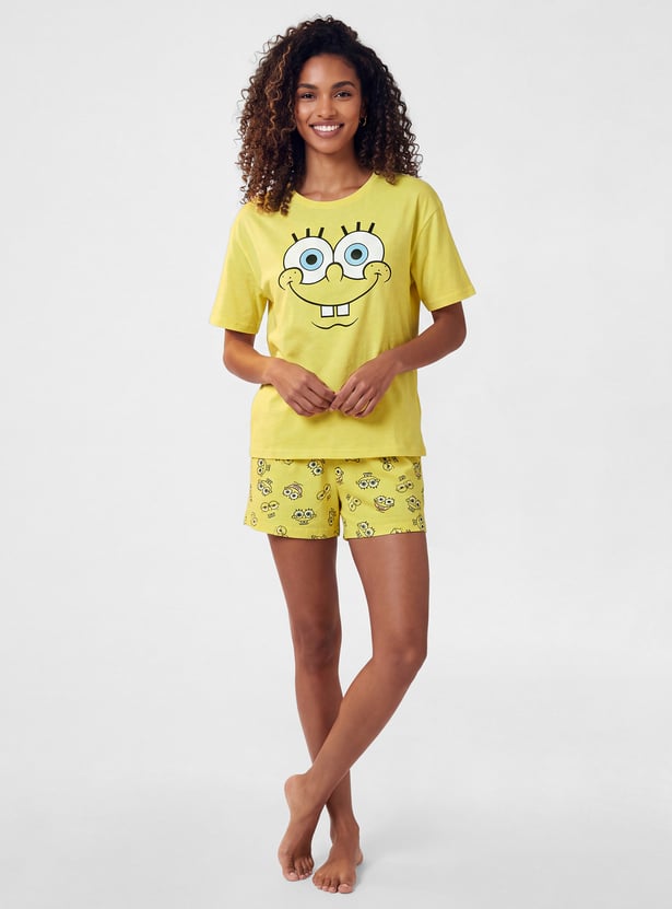 Women SpongeBob Print Shorts Set