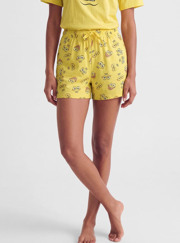 Women SpongeBob Print Shorts Set
