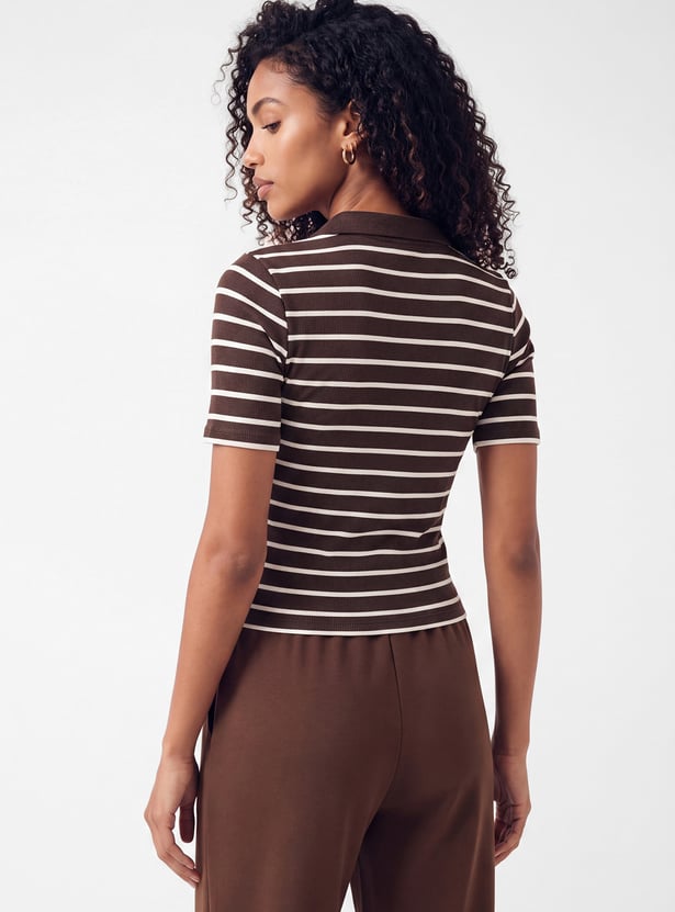 Women Striped Sport Polo T-shirt