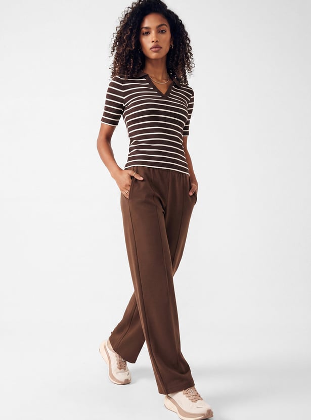 Women Striped Sport Polo T-shirt