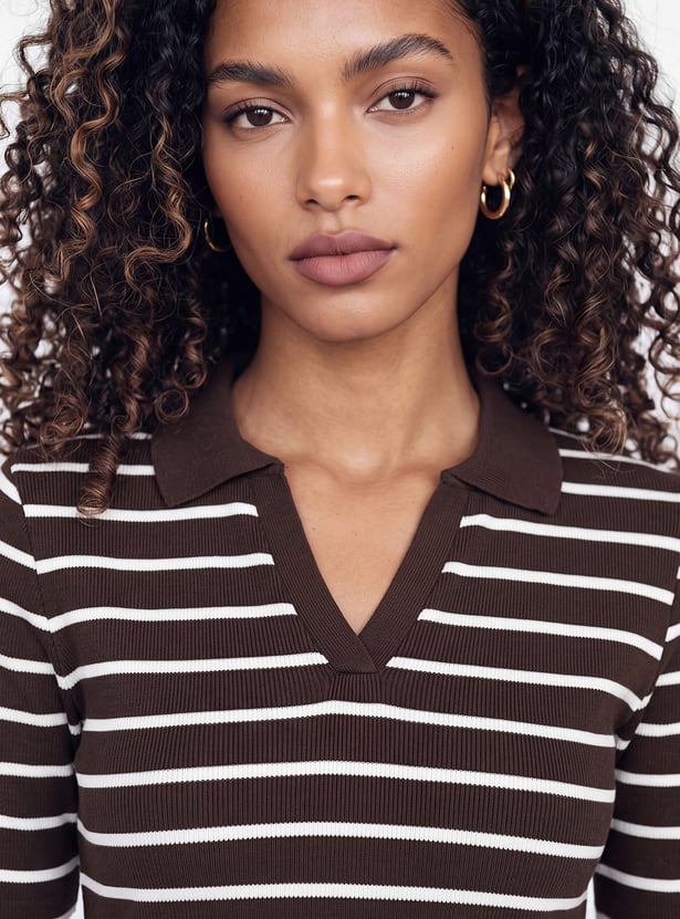 Women Striped Sport Polo T-shirt