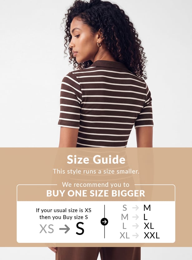 Women Striped Sport Polo T-shirt