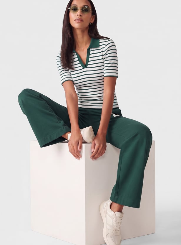 Women Striped Sport Polo T-shirt