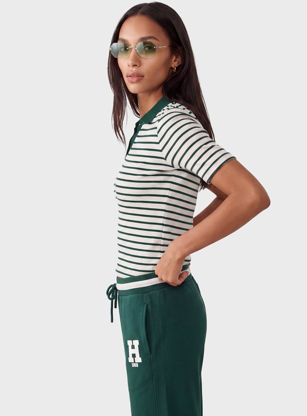Women Striped Sport Polo T-shirt
