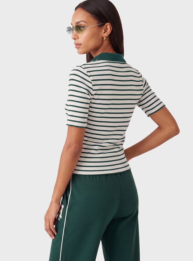 Women Striped Sport Polo T-shirt