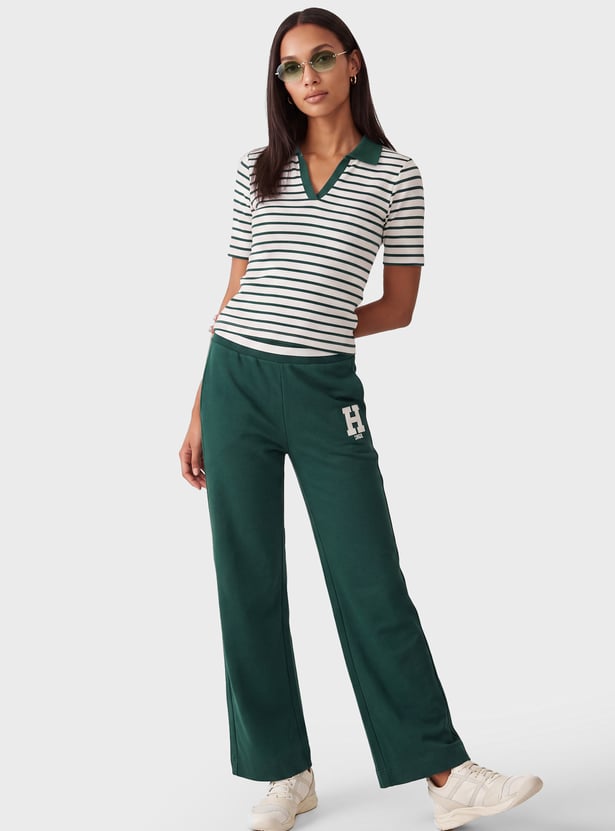Women Striped Sport Polo T-shirt
