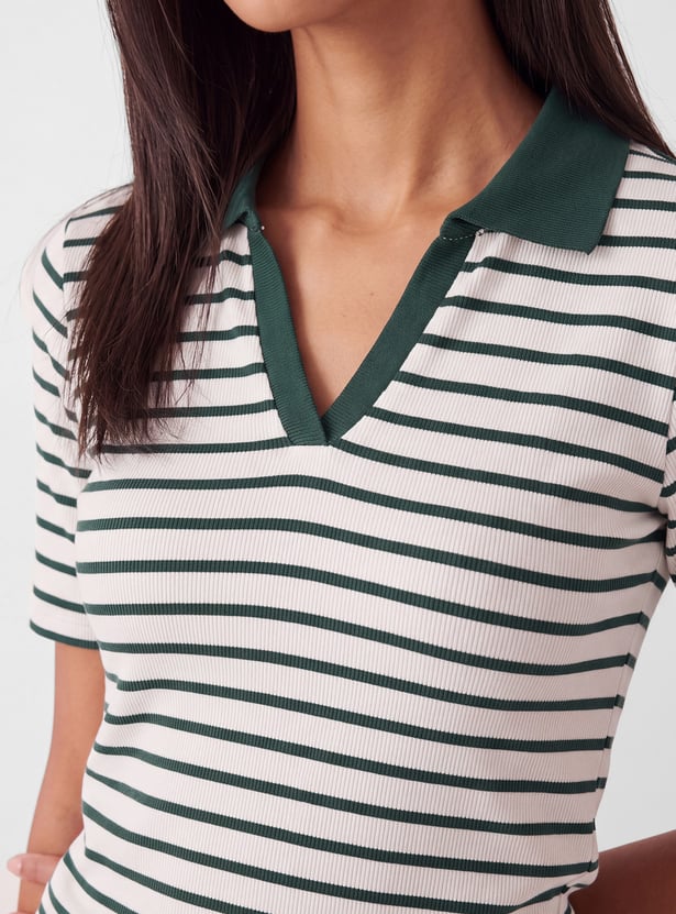 Women Striped Sport Polo T-shirt