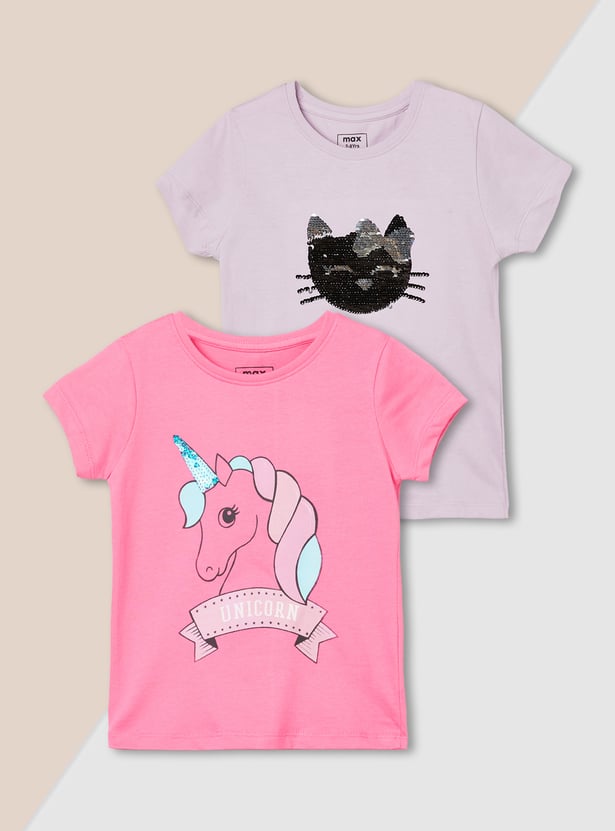 Girls Assorted T-shirt - Pack of 2