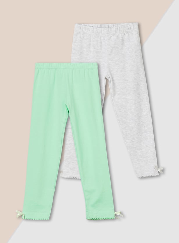 Girls Solid Leggings - Pack of 2