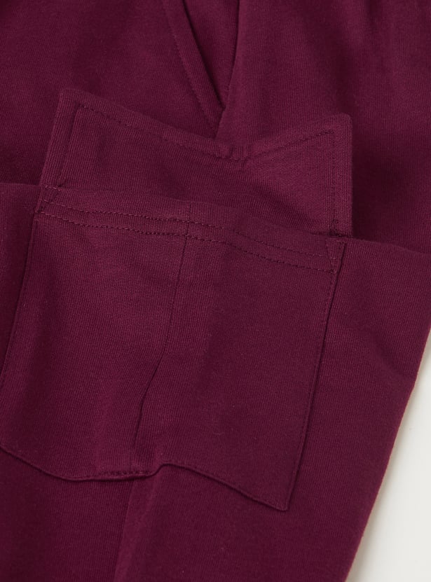 Girls Solid Cargo Track Pants - Pack of 2