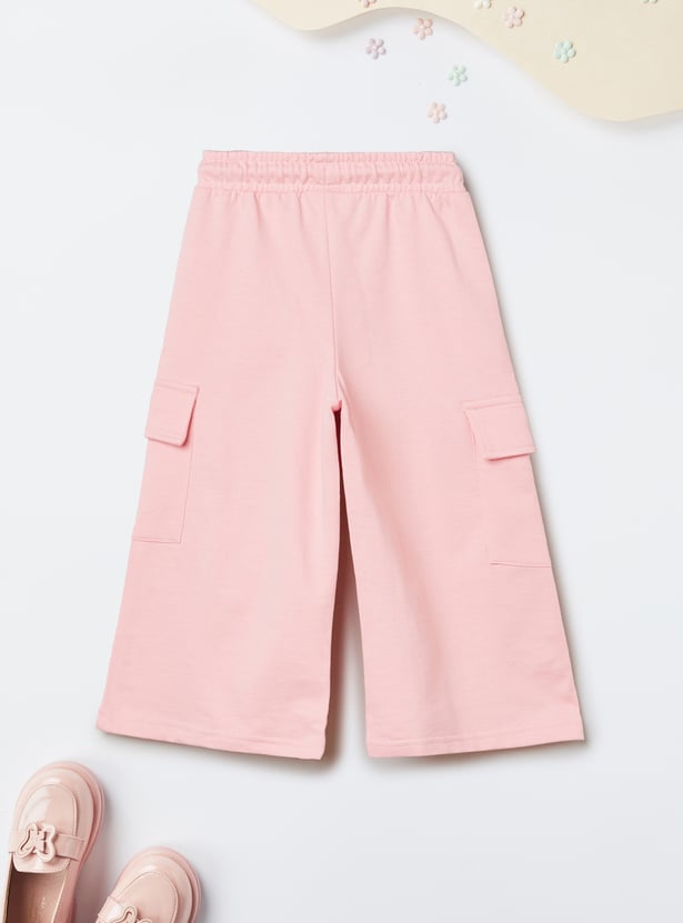 Girls Solid Cargo Track Pants - Pack of 2