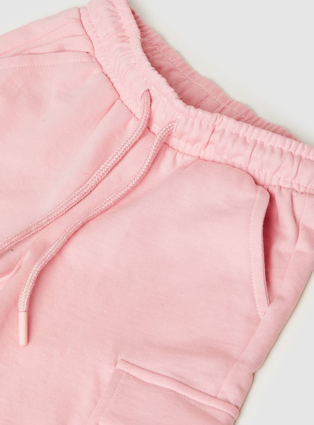 Girls Solid Cargo Track Pants - Pack of 2