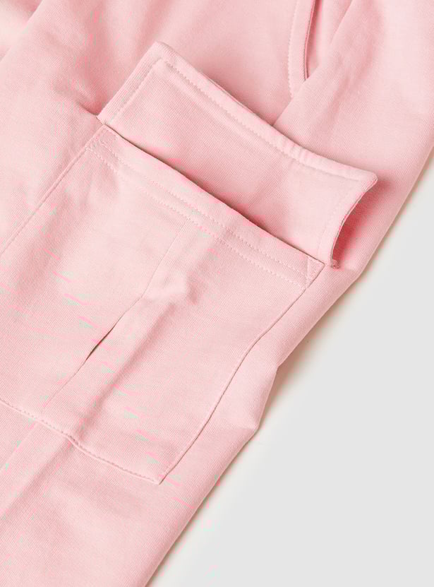 Girls Solid Cargo Track Pants - Pack of 2